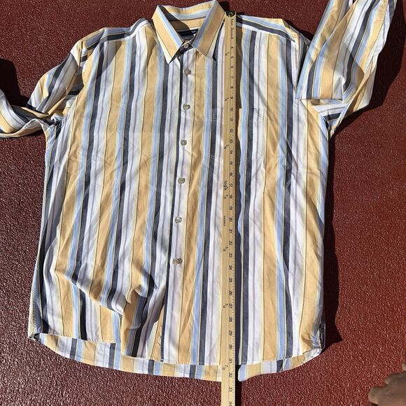 McKenzie Tribe striped button-up shirt in yellow, blue, and white. XL - Picture 5 of 9